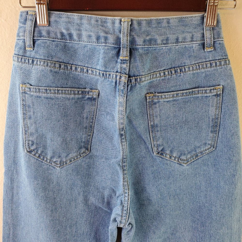 Shein Womens Blue Wash Factory Distressed High Waist Ripped Jeans - Picture 8 of 12